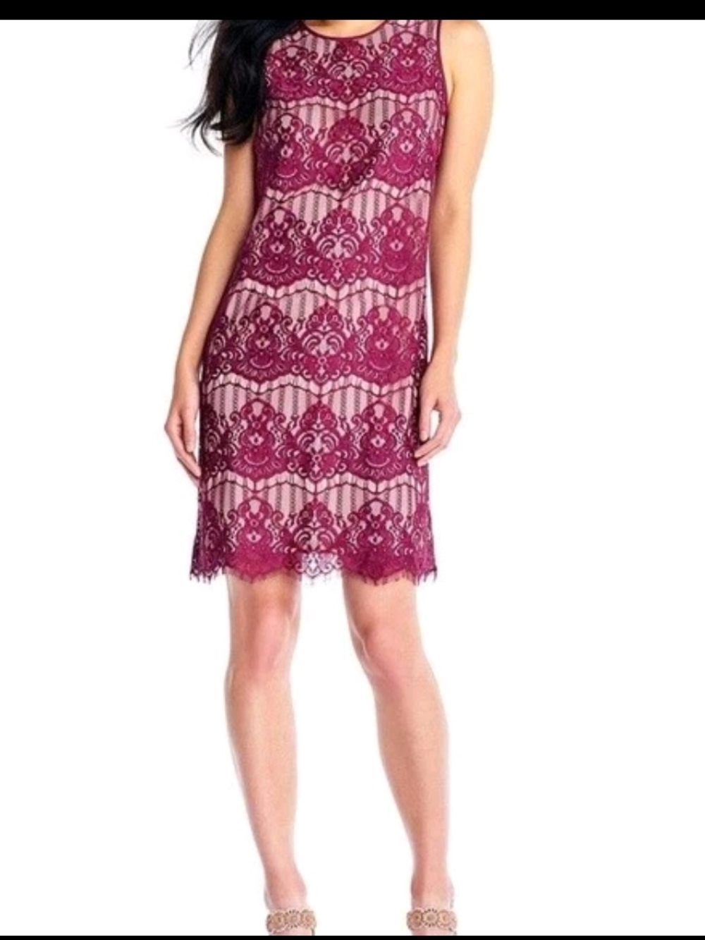 Adrianna Papell Berry Lace Shift Dress NWOT